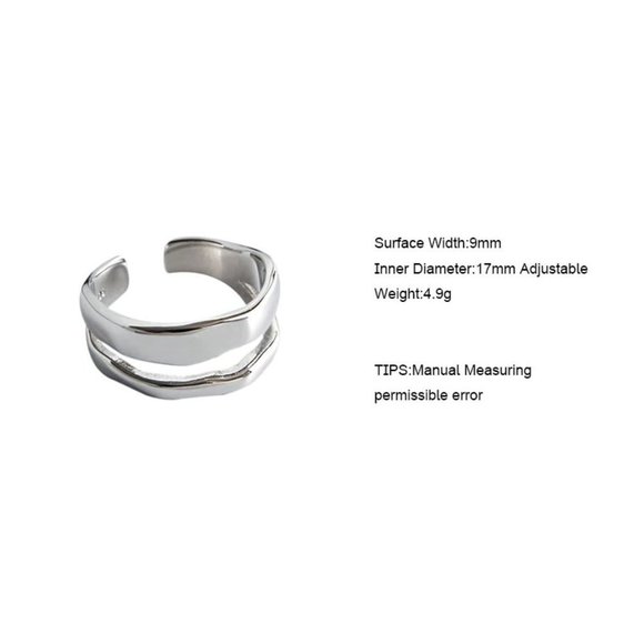 NEW 925 Sterling Silver Wave Open Adjustable Ring - Picture 8 of 8